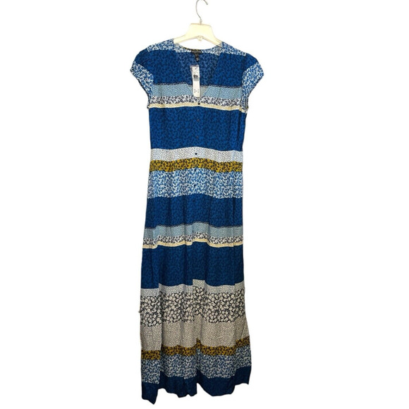 Long Tall Sally Ditsy Print Maxi Dress Size 10 US Tall Blue Short Sleeve NWT - Picture 1 of 8